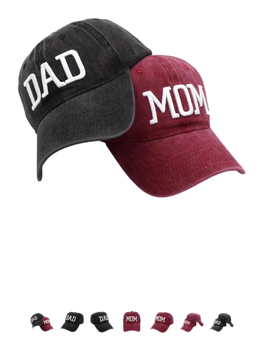 DAD / MOM Embroidered Cotton Baseball Cap - Black & Burgundy